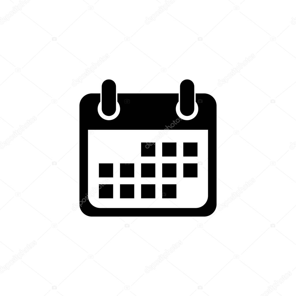Black Flat calendar Icon isolated on white background. Calendar on the wall. Vector illustration.