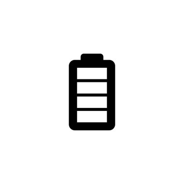 Siyah Batarya vektör çizimi beyaz arkaplanda izole edildi. Batarya tam şarj göstergesi ya da düşük şarj işareti. Seviye pil Enerjisi tam güçte.