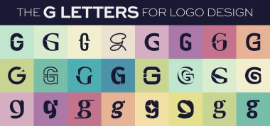 G harfleri logo seti. Logo tasarım ögeleri