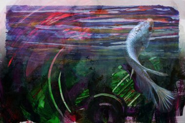 Sudaki balığın soyut resmi.