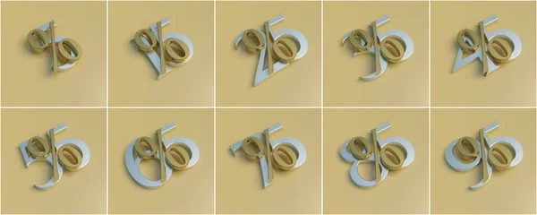 3D Gold Discount numbers. Price off tag design collection.