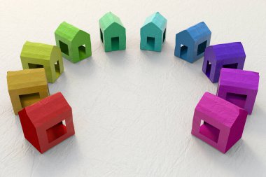 renkli kağıt evler. 3d hazırlayıcı