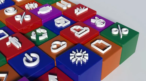 Technologiczne Przyciski Symboli Kolorowe Kostki Metafor Połączenia Internetowego — Zdjęcie stockowe