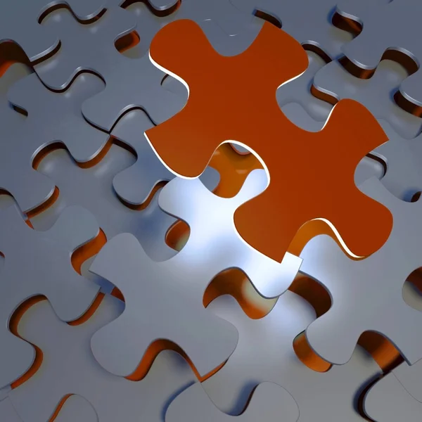 Pezzo Puzzle Arancione Concetto Luce Creativo Soluzione — Foto Stock