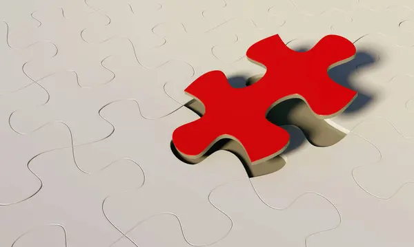 Piros Puzzle Darab Puzzle Textúra Oktatási Stratégia Metaforája — Stock Fotó
