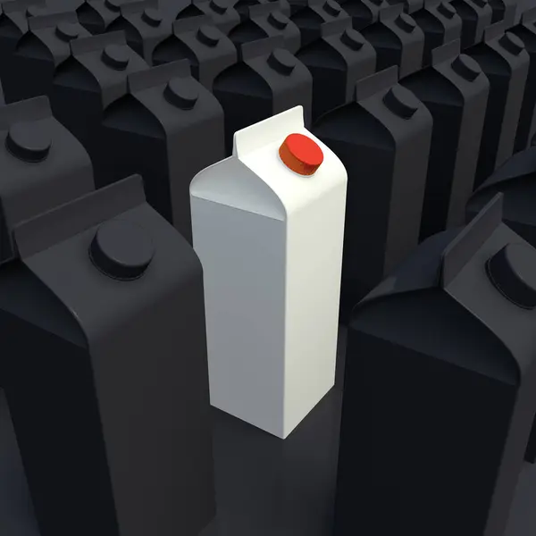 Візуалізація Сік Упаковки Чорному Тлі Біла Пачка Між Чорними Коробками — стокове фото