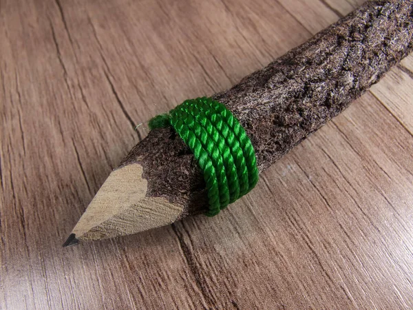 Handmade Twig Pencil Wooden Background — Photo
