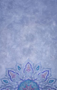 Mavi soyut desenli Grunge arkaplan ve klasik çiçek süsü. Dikey pankart.