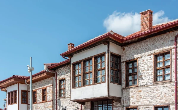 Restored Traditional turkey houses, blue sky, life in Anatolia. Konya city Beysehir.