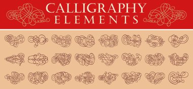 Büyük kaligrafi elementleri. Vektör Viktorya Süsü Seti. Bir dizi el girdabı. Düğün kartları için romantik tasarım ögesi.