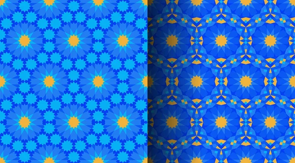 Уникальные Цветные Исламические Декоративные Два Узора Синий Жёлтый Геометрический Фон — стоковый вектор