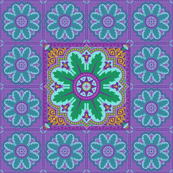 Květinová Mozaika Vektorový Keramický Vzor Tradiční Zdobené Dekorativní Dlaždice Středomoří — Stockový vektor