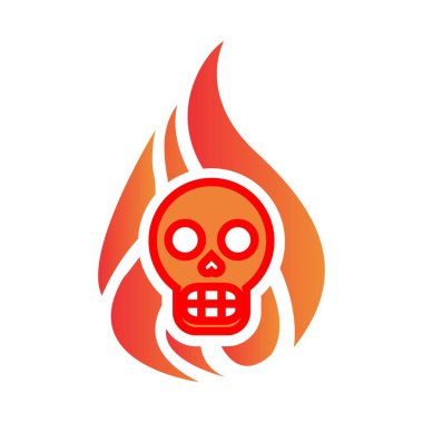 Ateş içinde alevler olan kafatası, vektör illüstrasyonu