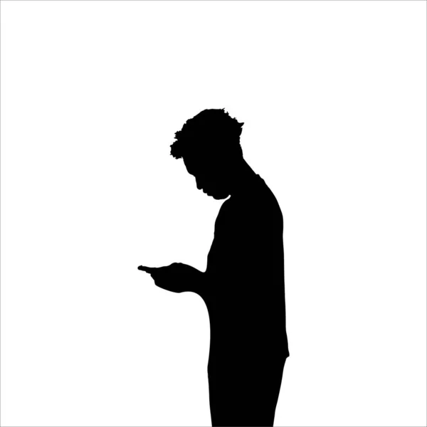 有白色背景智能手机的男人 — 图库矢量图片