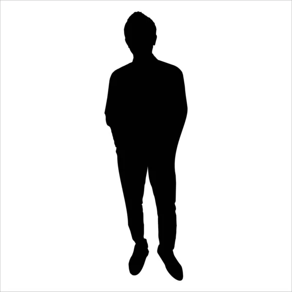 Чоловік Стоїть Білому Тлі Векторна Ілюстрація Чоловіка Чорному Костюмі — стоковий вектор