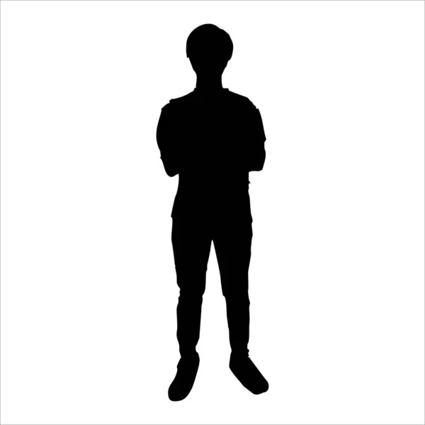 Silhouette Homme Debout Dans Costume Noir Illustration Vectorielle Isolée Sur — Image vectorielle