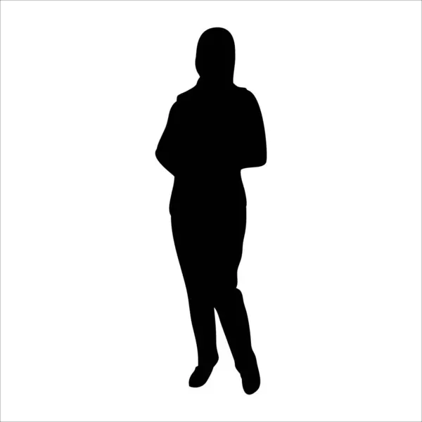 Silhouette Frau Die Weißen Hintergrund Steht — Stockvektor
