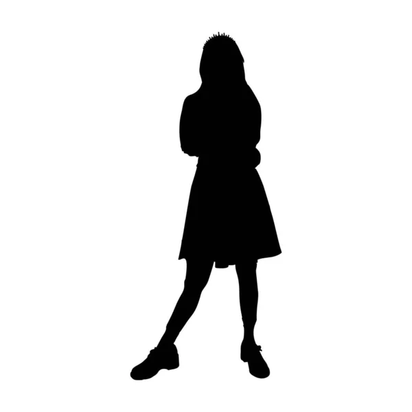 Girl Black Silhouette White Background — Stock Vector