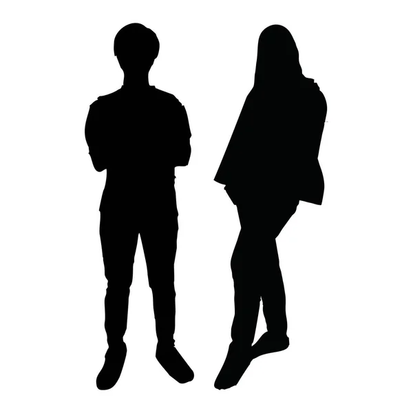 Silhouette Couple Standing White Background — Stock Vector