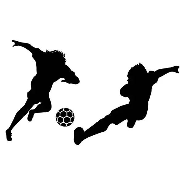 Silhouette Footballeur Avec Ballon — Image vectorielle