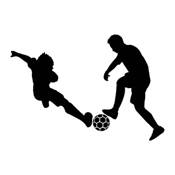 Joueurs Football Jouant Silhouette Football — Image vectorielle