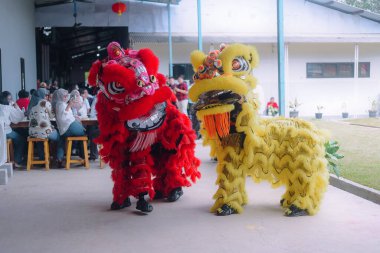 Çin Yeni Yılı boyunca aslan dansı gösterisi 