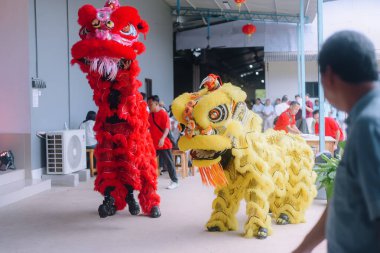 Çin Yeni Yılı boyunca aslan dansı gösterisi 