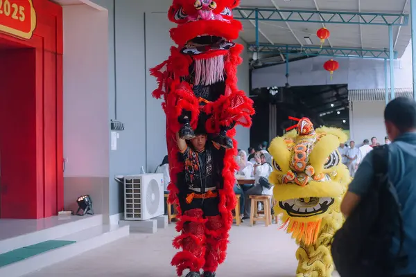 Çin Yeni Yılı boyunca aslan dansı gösterisi 