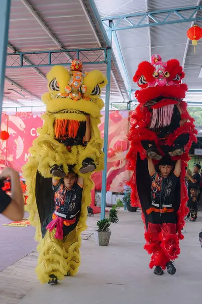 Çin Yeni Yılı boyunca aslan dansı gösterisi 