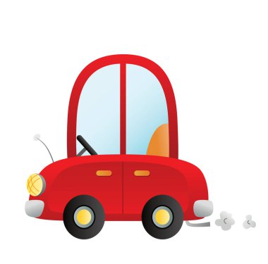 Şoförsüz kırmızı çizgi film komik arabası. Vektör illüstrasyonu