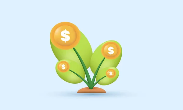 Hoş bir üç boyutlu para ağacı dikimi madeni para ticareti arka planda izole edilmiş gerçekçi