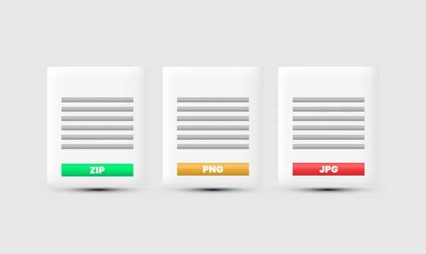 Illustration Icon Realistic Documents Set Jpg Png Zip Isolated Background — Stock Vector