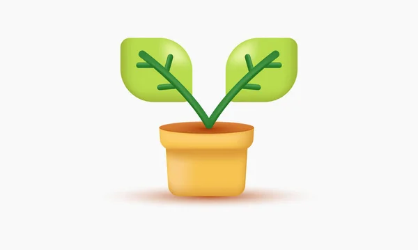 Illusztráció Ikon Vektor Reális Alsó Növény Levelek Pot Kertészkedés Koncepció — Stock Vector