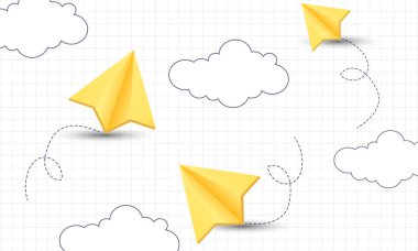 Resmedilmesi gereken soyut 3D okul not defteri. Arka planda sarı renkte uçuyor.