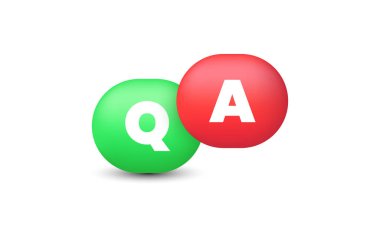 illustration realistic cute green red speech bubble q letters questions 3d creative isolated on background.Realistic vector illustration.