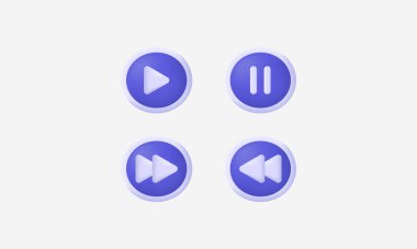 İllüstrasyon yaratıcı mor oyun durdurma düğmeleri müzik simgesi 3d vektör modern arkaplan izole