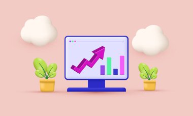 Arkaplanda izole edilmiş iş sayfaları sembollü 3d vektör bilgisayarı