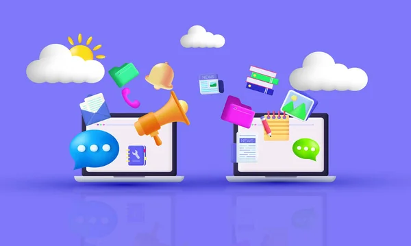Resim 3d vektör paylaşım konsepti veri servisi dijital sembolleri arkaplanda izole
