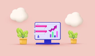 Resim 3d vektör iletişim seo optimizasyon ağ analizi pazarlama sembolleri arka planda izole