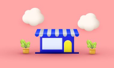 Resim 3d ön cephe binası ideal simgeler arka planda izole