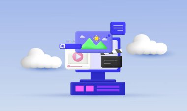 3d vektör illüstrasyonu dijital ekran oynatıcı 