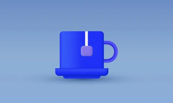 Arkaplanda Izole Edilmiş Illüstrasyon Yaratıcı Sıcak Çay Poşeti Mavi Fincan — Stok Vektör