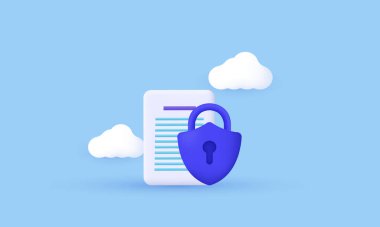 Çizim belgesi güvenlik kalkanı kilit karikatür vektör simgesi 3D semboller arkaplan 3D tasarım karikatür biçimi izole.