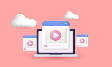 3d cartoon laptop video channel online modern icon trendy style 