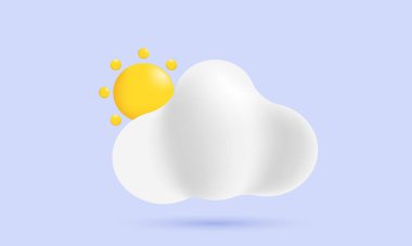 Bulut rüzgârlı vektör tasarımında 3D gerçekçi güneş