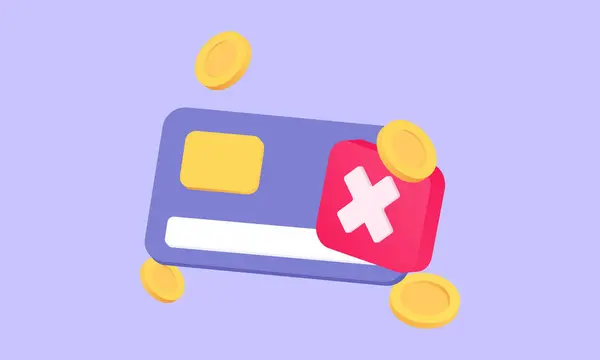 3d gerçekçi ödeme kartıyla iptal edilen çizgi film stili vektör tasarımı