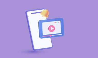 3d simge gerçekçi video canlı yayın çan uyarı çizgi film stili vektör tasarımı