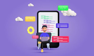 3d vektör gerçekçi mobil web sitesi programlama web geliştirme etkili biçim vektör tasarımı