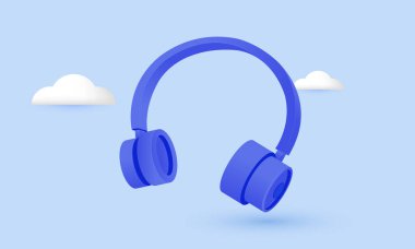 3d simge vektörü mavi kulaklık yeni fikir tasarımı