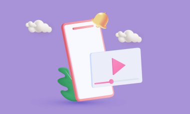 3D gerçekçi video canlı yayın çan uyarı çizgi film tarzı ikon vektör tasarımı